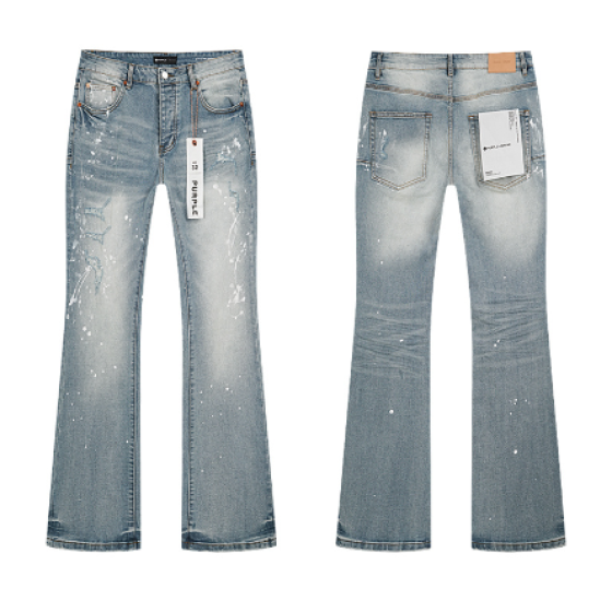 Light Blue Washed Flared Denim Jeans with White Paint Splatter